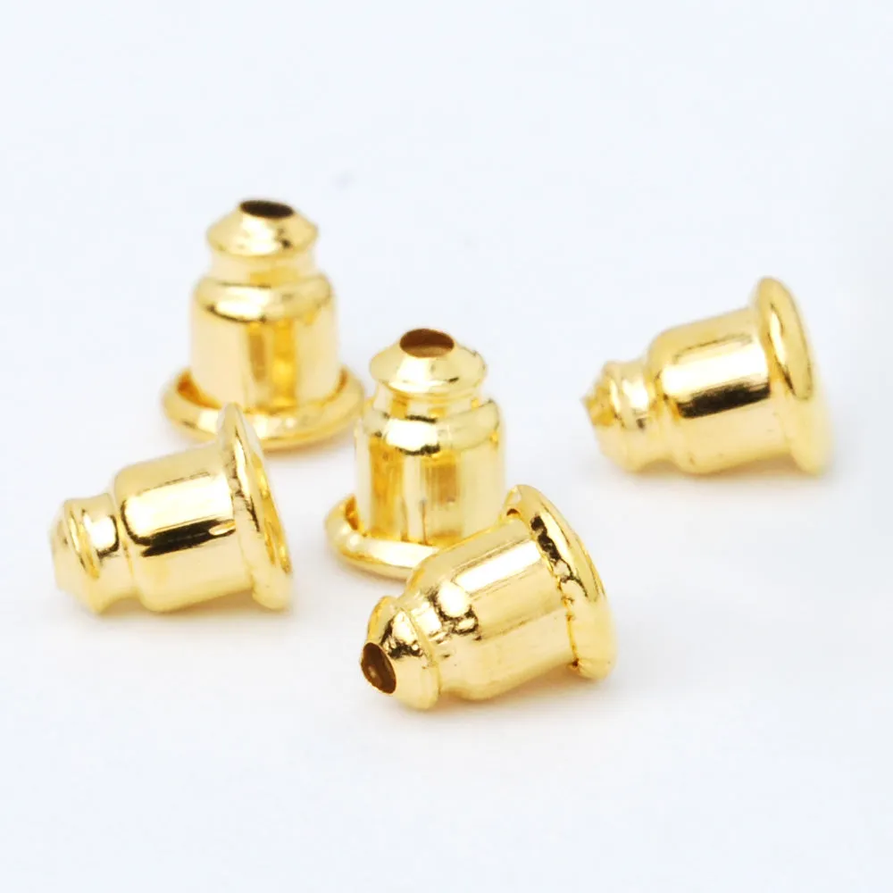 Wholesales 100 Earring Nuts for Back of Earrings Metal Earring Backs Gold Barrel Nut Bullet Stoppers 5x6mm