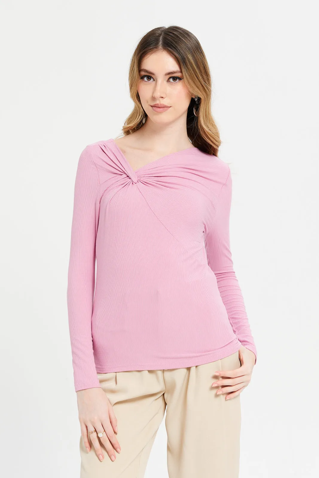 Women Pink Front Tie Top