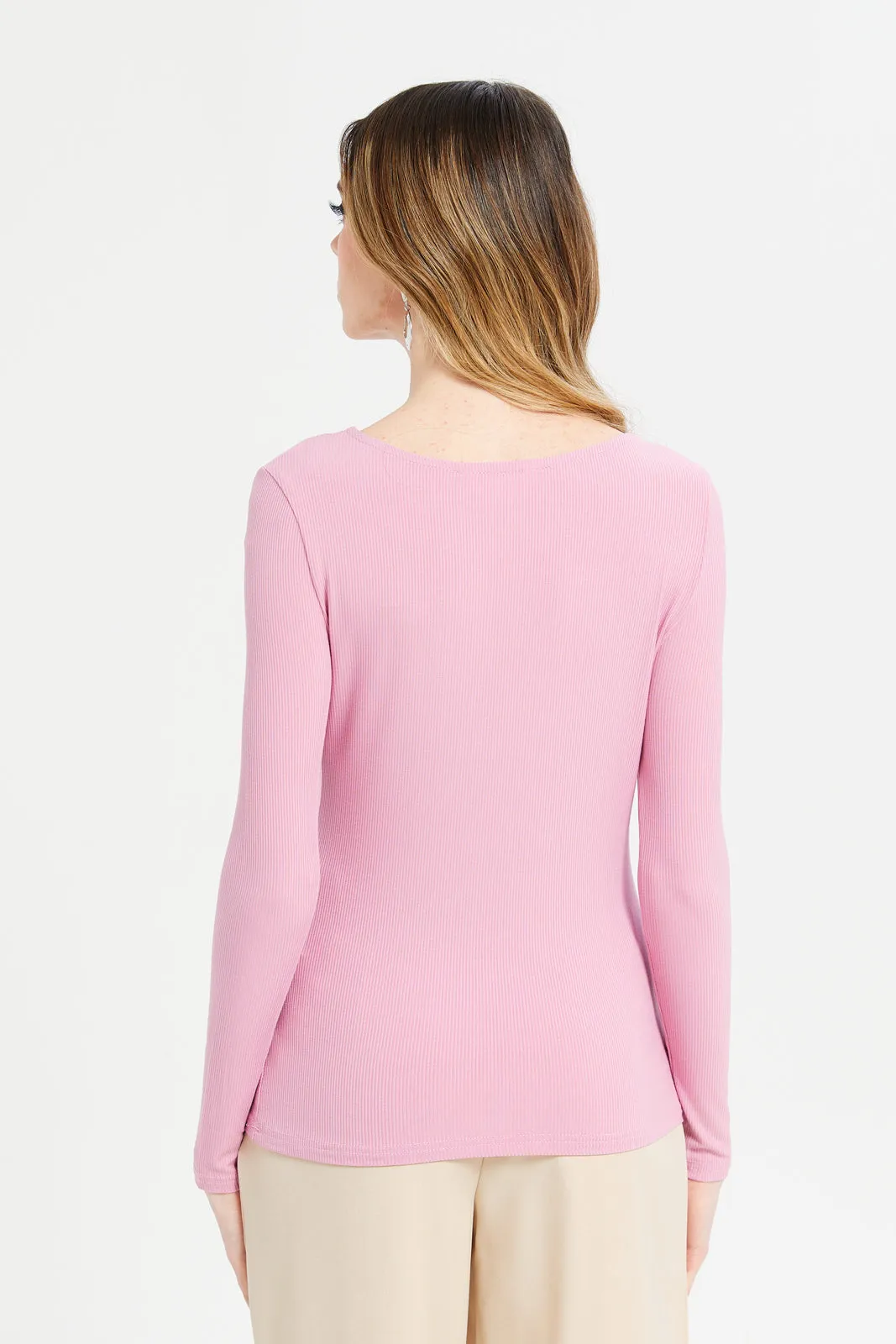 Women Pink Front Tie Top