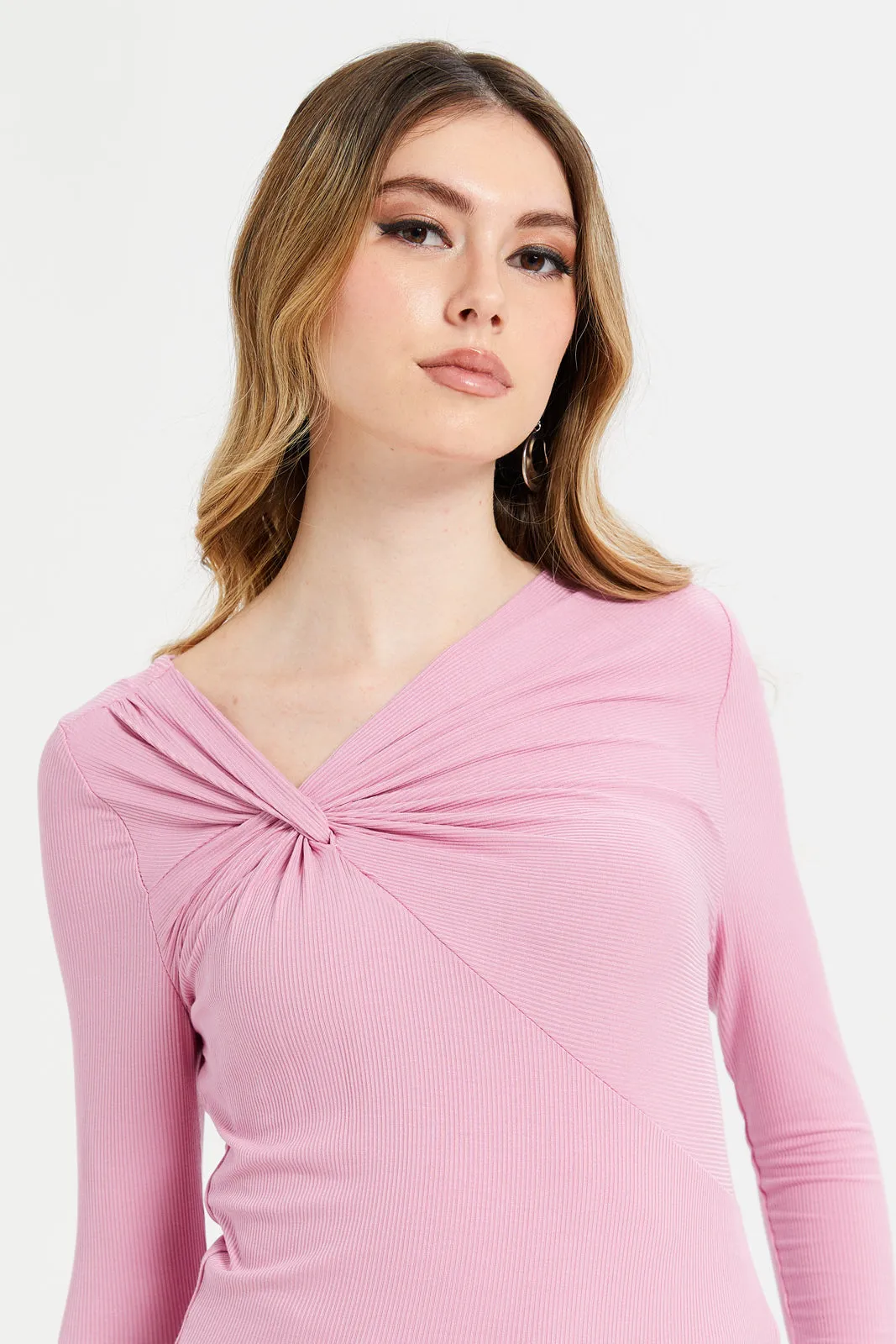 Women Pink Front Tie Top