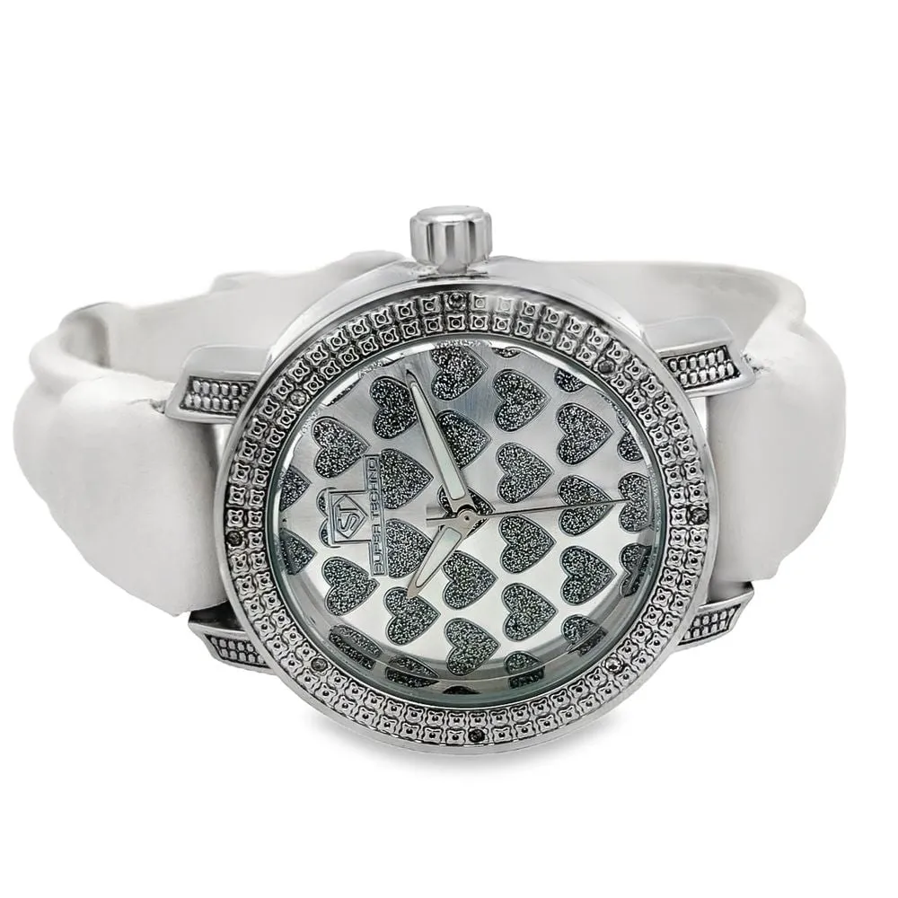 Womens Heart Dial Real Diamond Super Techno Watch .10cttw