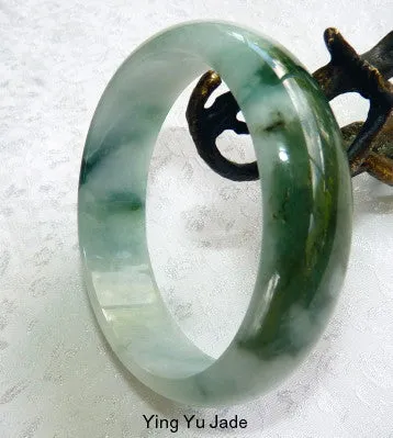 Yin and Yang Burmese Jadeite Old Mine Bangle Bracelet 59 mm (BB2953)