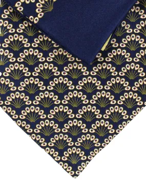 Zilli Silk Tie & Matching Pocket Square Set Dark Blue Forest Green Floral FINAL SALE