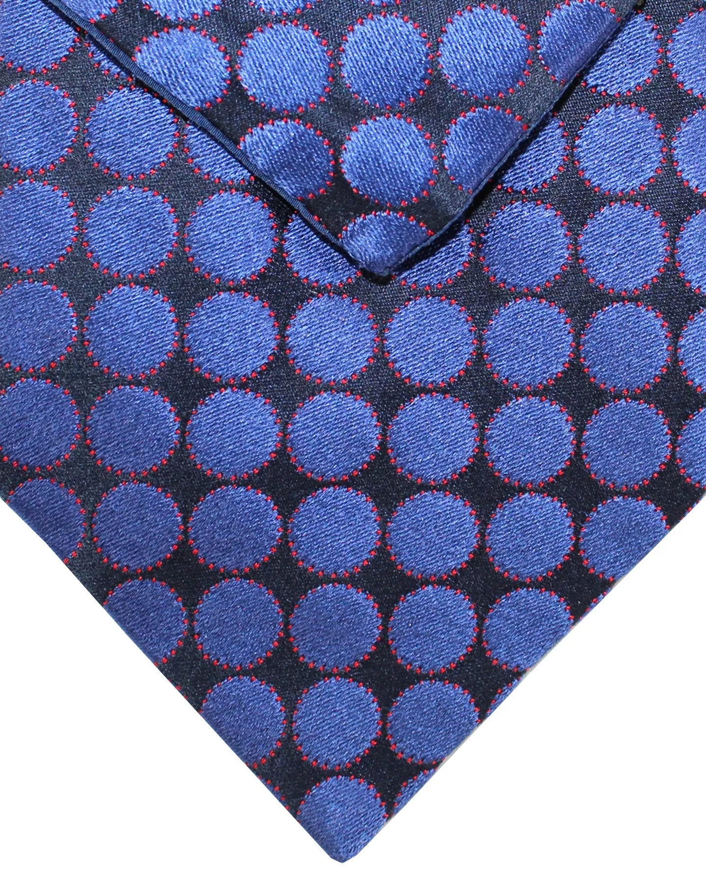 Zilli Silk Tie & Matching Pocket Square Set Dark Blue Pink Dots FINAL SALE