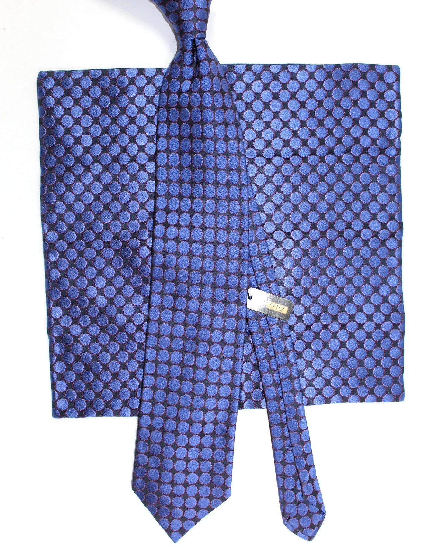 Zilli Silk Tie & Matching Pocket Square Set Dark Blue Pink Dots FINAL SALE