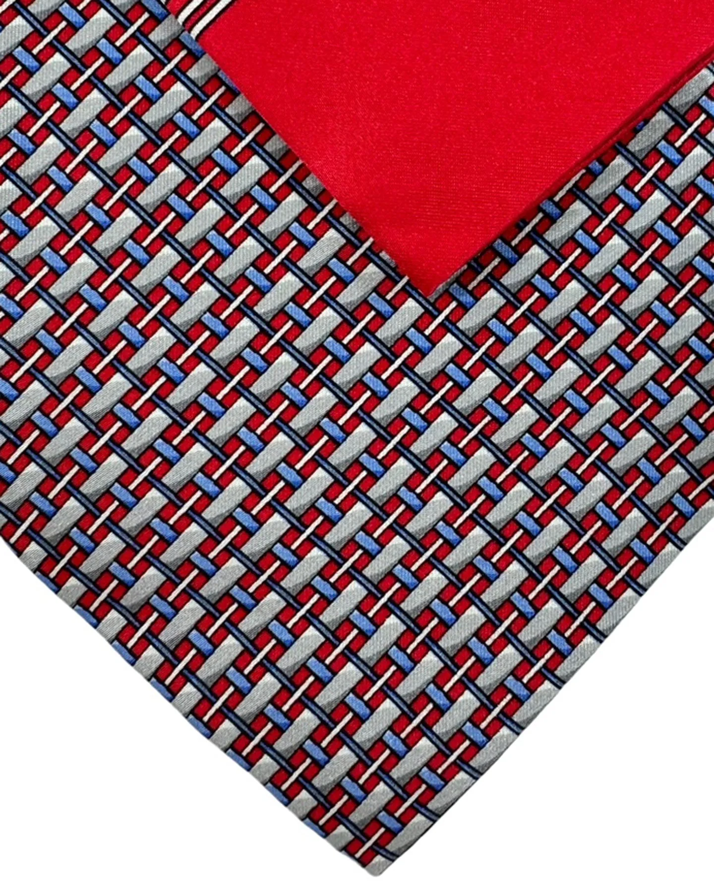 Zilli Silk Tie & Pocket Square Set Gray Red Blue Micro Pattern Design