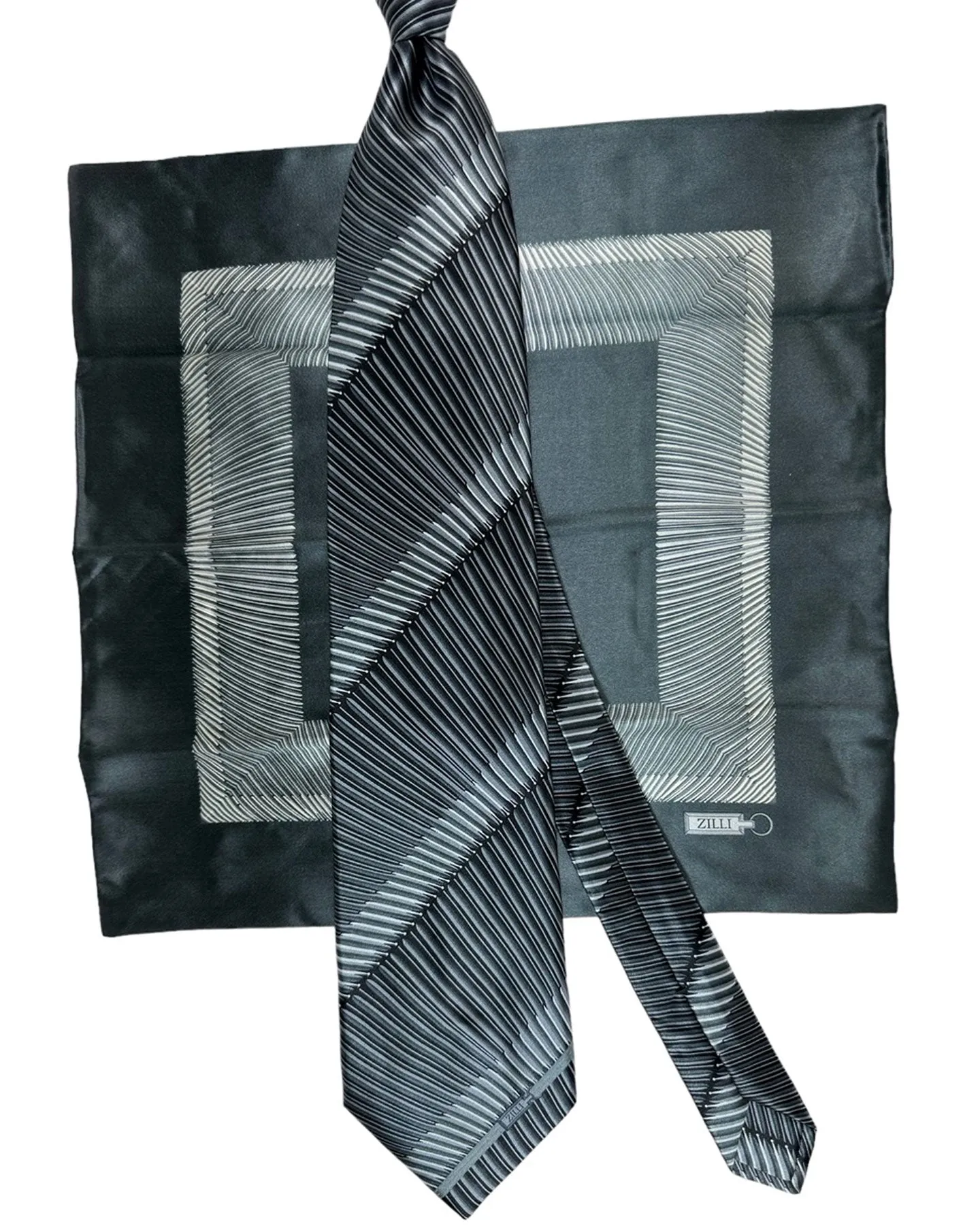 Zilli Silk Tie & Pocket Square Set Gray Stripes Design